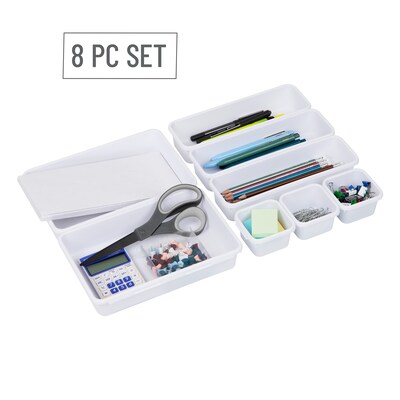 Mind Reader 8-Piece Plastic Drawer Organizer, White (8INTBOX-WHT)