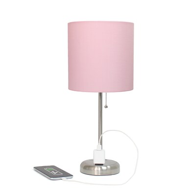 Simple Designs 19.5" LED Table Lamp, Brushed Steel/Light Pink Shade (LT2024-LPK-CCLB)