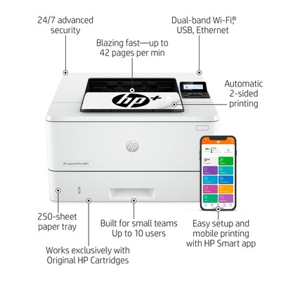 HP LaserJet Pro 4001dwe Wireless Black & White Printer with Bonus 3 Months Instant Ink (2Z601E#BGJ)