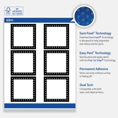Avery Laser/Inkjet Square Multipurpose Labels, 3" x 3", White, 60/Pack (S00DKR)