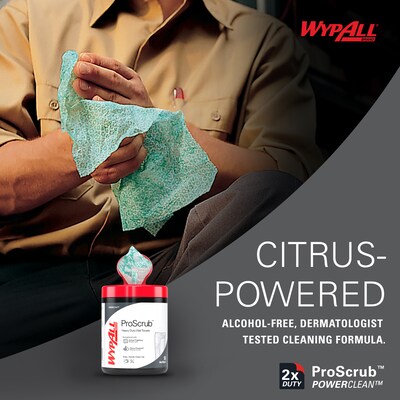 WypAll PowerClean ProScrub Fabric Cleaning Wipers, 12" x 9.5", Green, 75 Wipers/Box (91371EA)