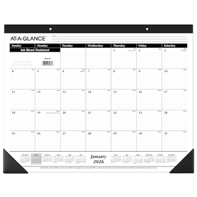 2026 AT-A-GLANCE 21.75 x 17 Monthly Desk Pad Calendar, White/Black (SK24-00-26)