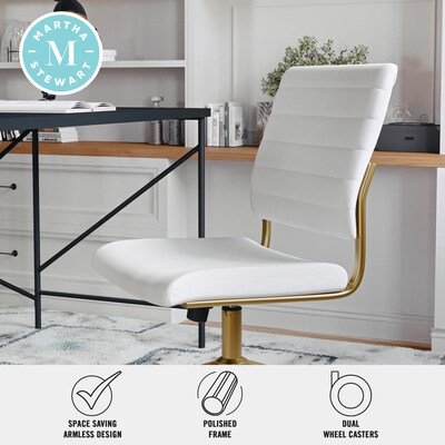 Martha Stewart Ivy Armless Faux Leather Swivel Office Chair, White/Polished Brass (CH2209211WHGLD)