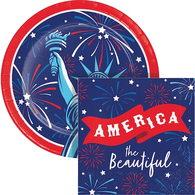 Say Hooray! Lady Liberty Fourth of July Disposable Paper Plates and Napkins Set, 48/Pack (DTC9636E2G)