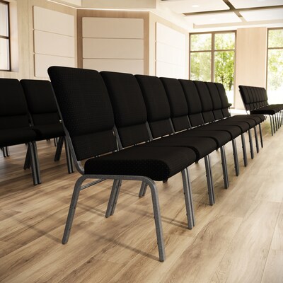 Flash Furniture HERCULES Series Fabric Church Stacking Chair, Black Patterned/Silver Vein Frame, 4 Pack (4FCH185SVJP02)