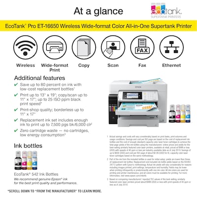 Epson EcoTank Pro ET-16650 Wireless Wide-format All-in-One SuperTank Office Printer, prints up to 13" x 19"