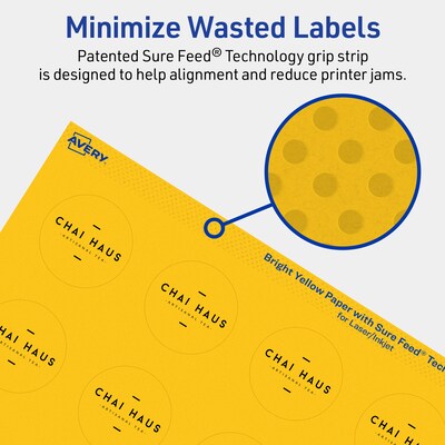 Avery Laser/Inkjet Round Multipurpose Labels, 1.5" Dia., Bright Yellow, 200/Pack (94506)