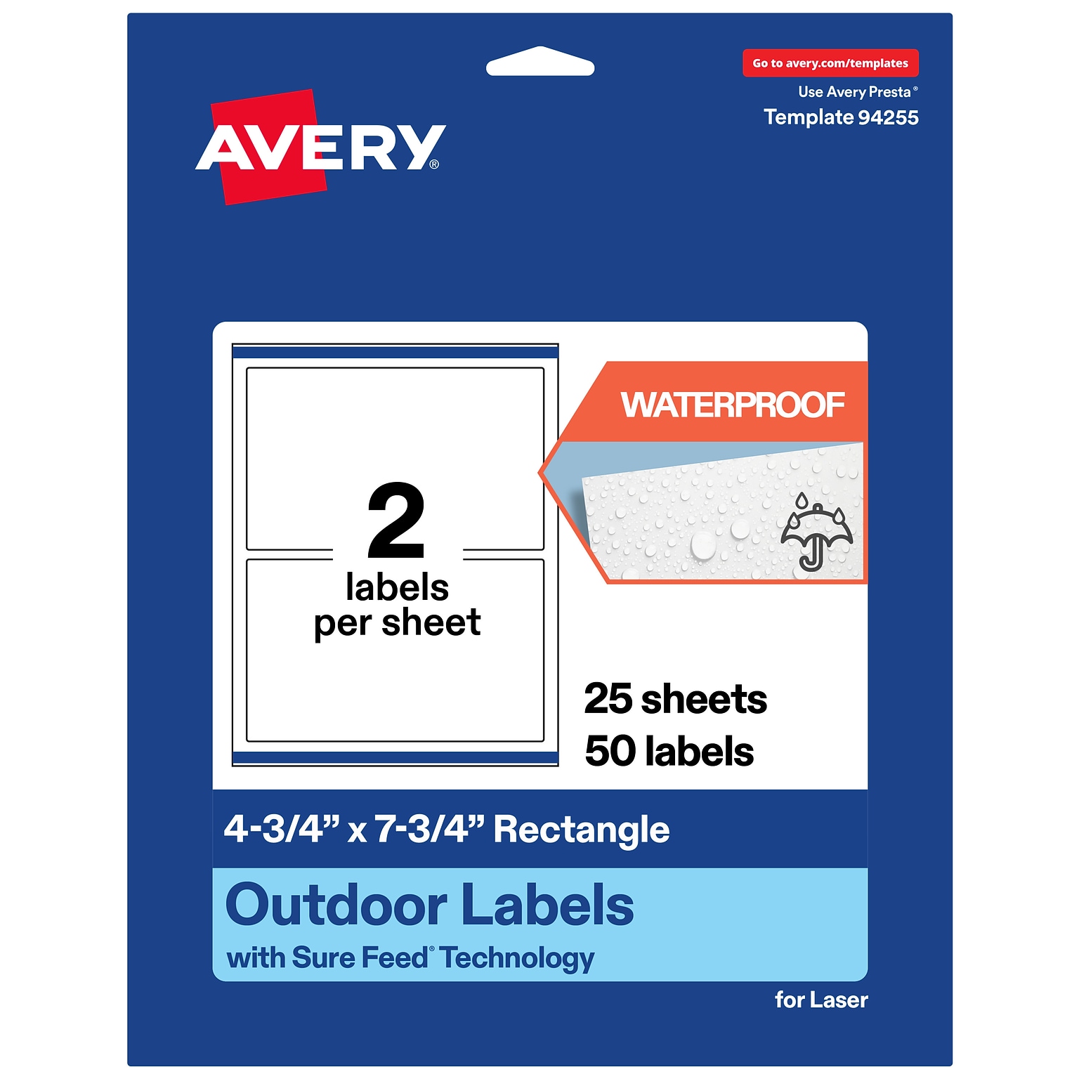 Avery Waterproof Rectangle Laser Multipurpose Labels, 4.75 x 7.75, White, 50/Pack (19479399361)