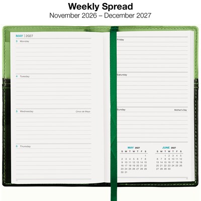 2027 Excello Brands 3.5" x 6" Weekly & Monthly Standard Planner, Paperboard Cover, Green/Black (PKT-CY27-GN-PEN)