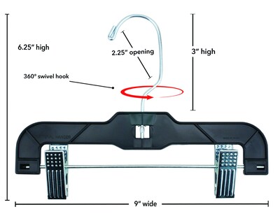 Nahanco 9 Plastic Super Heavy Weight Infant Pant Hanger, Black, 100/Carton (2610RCLH)