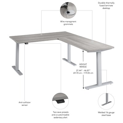Bush Business Furniture Move 60 Series 60"W L Shaped Adjustable Standing Desk, Platinum Gray (M6SL6078PGSK)