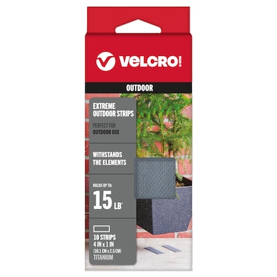Velcro Brand Industrial Strength Extreme 1 x 4 Hook & Loop Fastener Strips, Titanium, 10/Pack (90812)