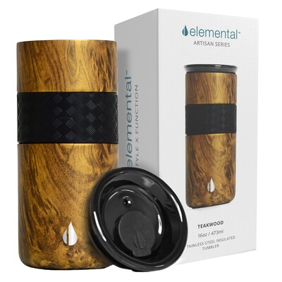 Elemental Artisan Series Stainless Steel Triple Wall Insulated Tumbler, 16 oz., Teakwood (EMLET16WD5
