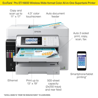 EcoTank ET-3850 Wireless Color All-in-One Cartridge-Free Supertank Printer  with Scanner, Copier, ADF and Ethernet - Certified ReNew, Products