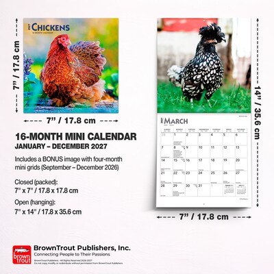 2027 BrownTrout Chickens 7" x 7" Monthly Wall Calendar, Assorted Colors (9798330709786)