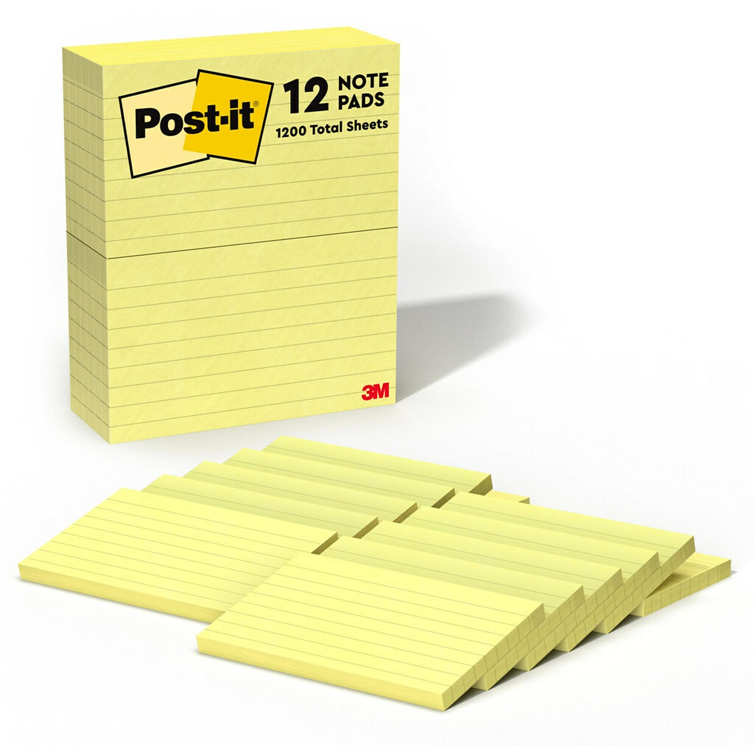 Post-it Notes, 3 x 5, Canary Collection, Lined, 100 Sheet/Pad, 12 Pads/Pack (635YW)