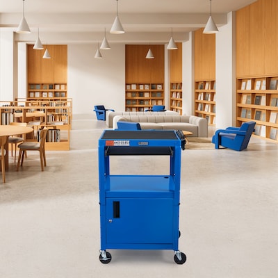 Luxor LEADER 3-Shelf Adjustable Media Utility Cart with Pullout Tray and Locking Cabinet, Blue (AVJ42KBC-RB)