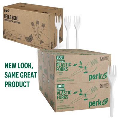 Perk™ Eco Compostable PLA Fork, Medium-Weight, White, 1800/Carton (PK56201CT)