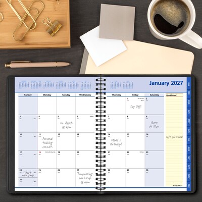 2027 AT-A-GLANCE QuickNotes 7" x 8.75" Monthly Planner, Faux Leather Cover, Black (76-08-05-27)
