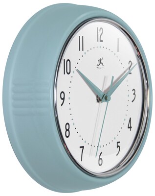 Infinity Instruments Round Retro Baby Blue Wall Clock, Aluminum, 9.5 (10940BB)