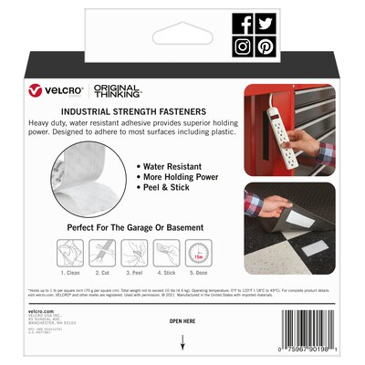 VELCRO Brand Industrial Fasteners Stick-On Adhesive Heavy Duty White  Squares 1 7/8 4 Pieces 