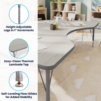 Flash Furniture Wren Kidney Activity Table, 72" x 48", Height Adjustable, Light Gray Top/Silver Frame (XUA4872KDLGTP)