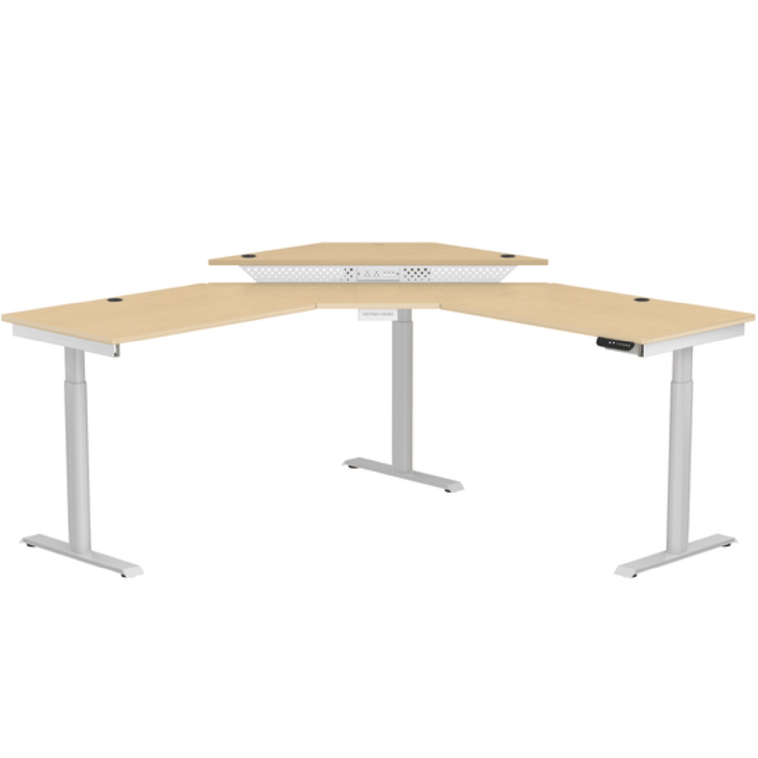 VersaDesk PowerLift 72W Electric Corner Adjustable Standing Desk, Maple/White (PLCSD7272-WM-APP)