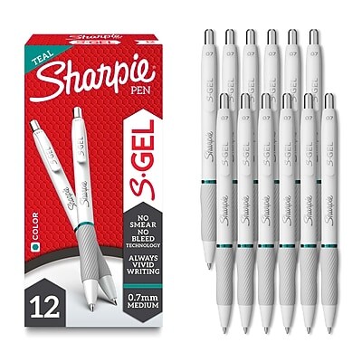 Sharpie S-Gel Retractable Gel Pens, Medium Point, 0.7mm, Teal Ink, 12/Pack (2220532)