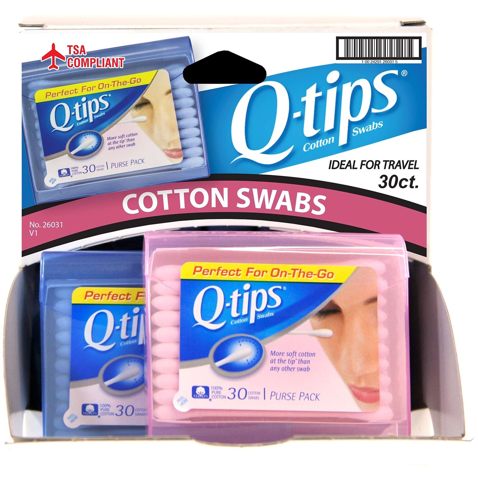 Q-Tips Purse Pack, 30 Q-Tips/Pack, 18 Packs/Dispensit Box, 12 Dispensit Boxes/Carton