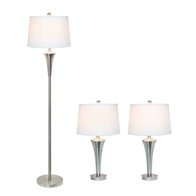 Lalia Home Perennial 62/27.25 Brushed Nickel Three-Piece Floor/Table Lamp Set with Tapered Shades (LHS-1008-BN)