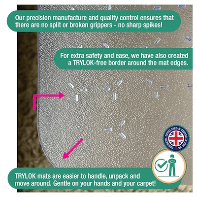 Floortex Cleartex TrYlok Carpet Chair Mat with Lip, 45" x 53", Designed for Low-Pile Carpet, Clear Vinyl (NRCMFLVT0004)