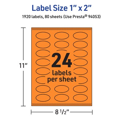 Avery Laser/Inkjet Multipurpose Oval Labels, 1" x 2", Bright Orange, 1920/Box (94053)