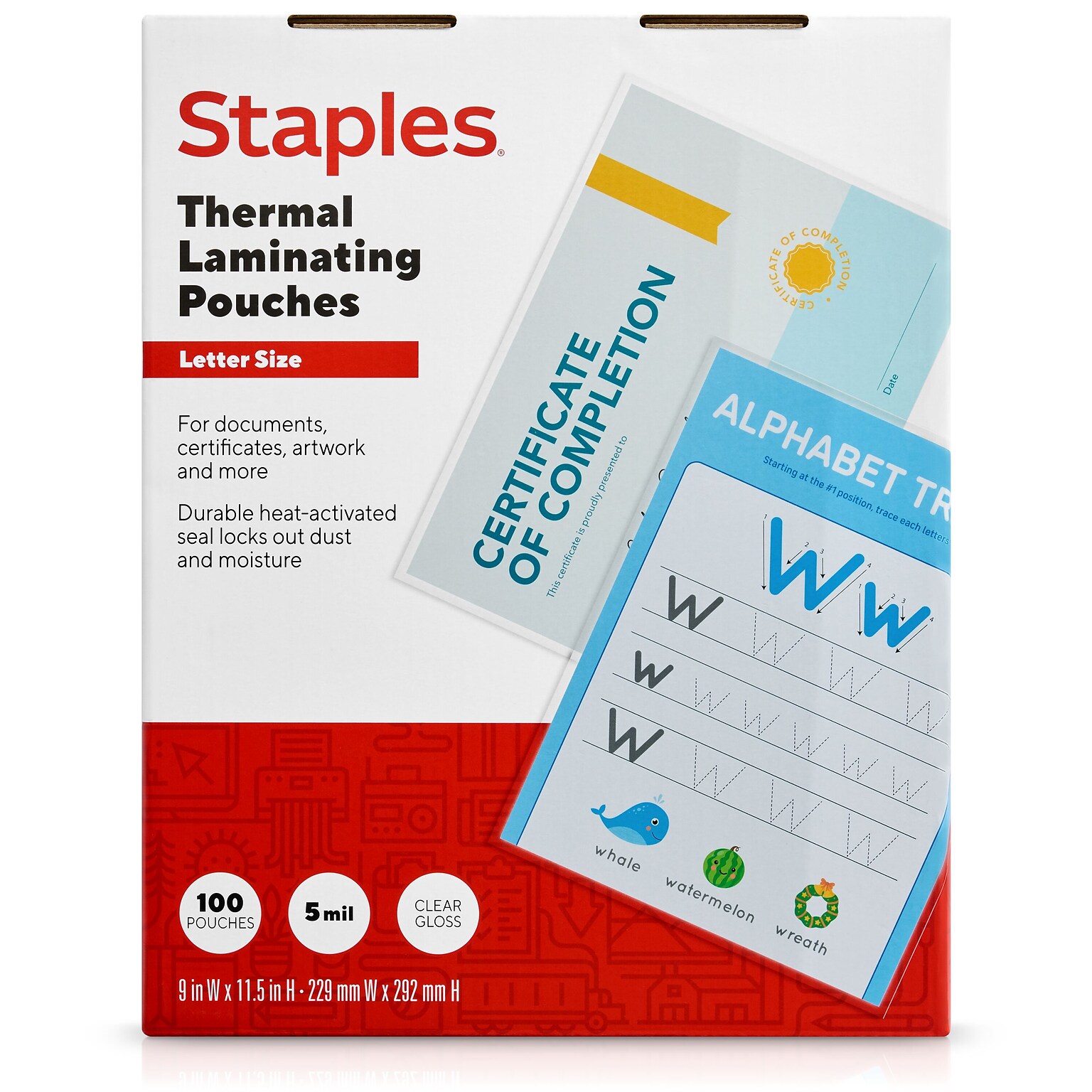 Staples Thermal Laminating Pouches, Letter Size, 5 Mil, 100/Pack (5204003/5204009)