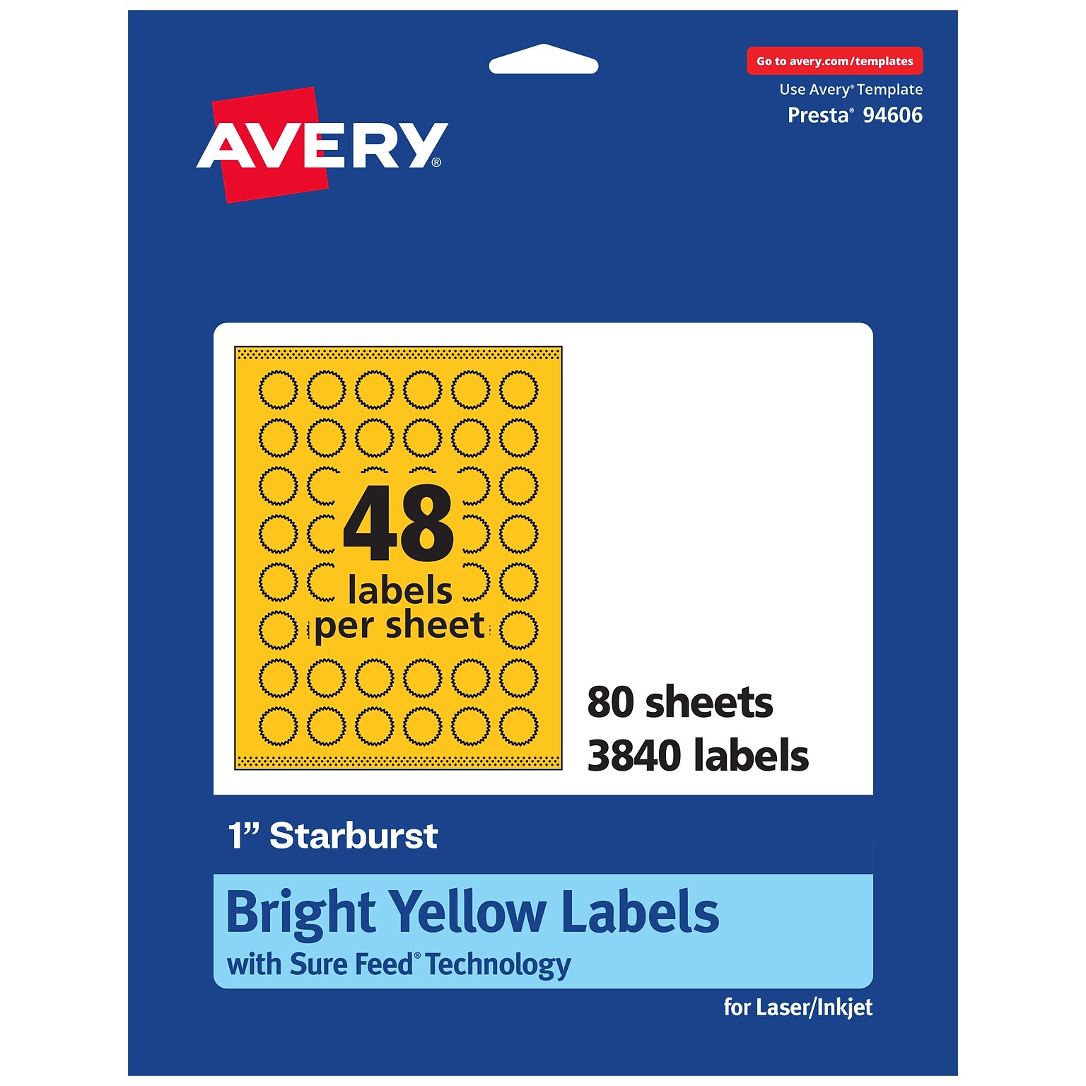 Avery Hemp Starburst Laser/Inkjet Multipurpose Labels, 1, Off-White (1920/Box)