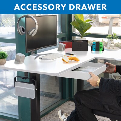 Mount-It! Large 63"W Electric Corner Adjustable Standing Desk, White/Black (MI-15017)