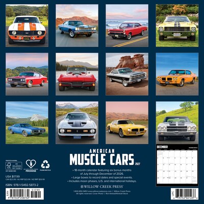 2027 Willow Creek American Muscle Cars 12 x 12 Monthly Wall Calendar, Assorted Colors (58732)
