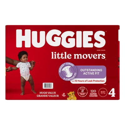 Huggies Little Movers Baby Diapers, Size 4, 120/Carton (53593)