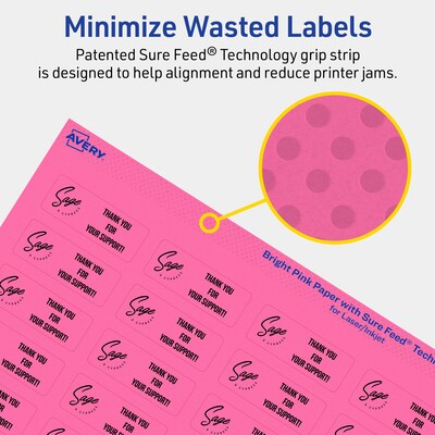 Avery Laser/Inkjet Rectangle Multipurpose Labels, 2/3" x 1-3/4", Bright Pink, 880/Pack (94209)