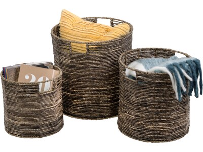 Honey-Can-Do Coastal Woven Nesting Baskets with Handles, Brown Maize, 3/Set (STO-07879)