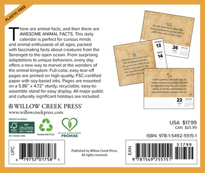 2026 Willow Creek Awesome Animal Facts 6.2 x 5.4 Day-to-Day Calendar (55151)