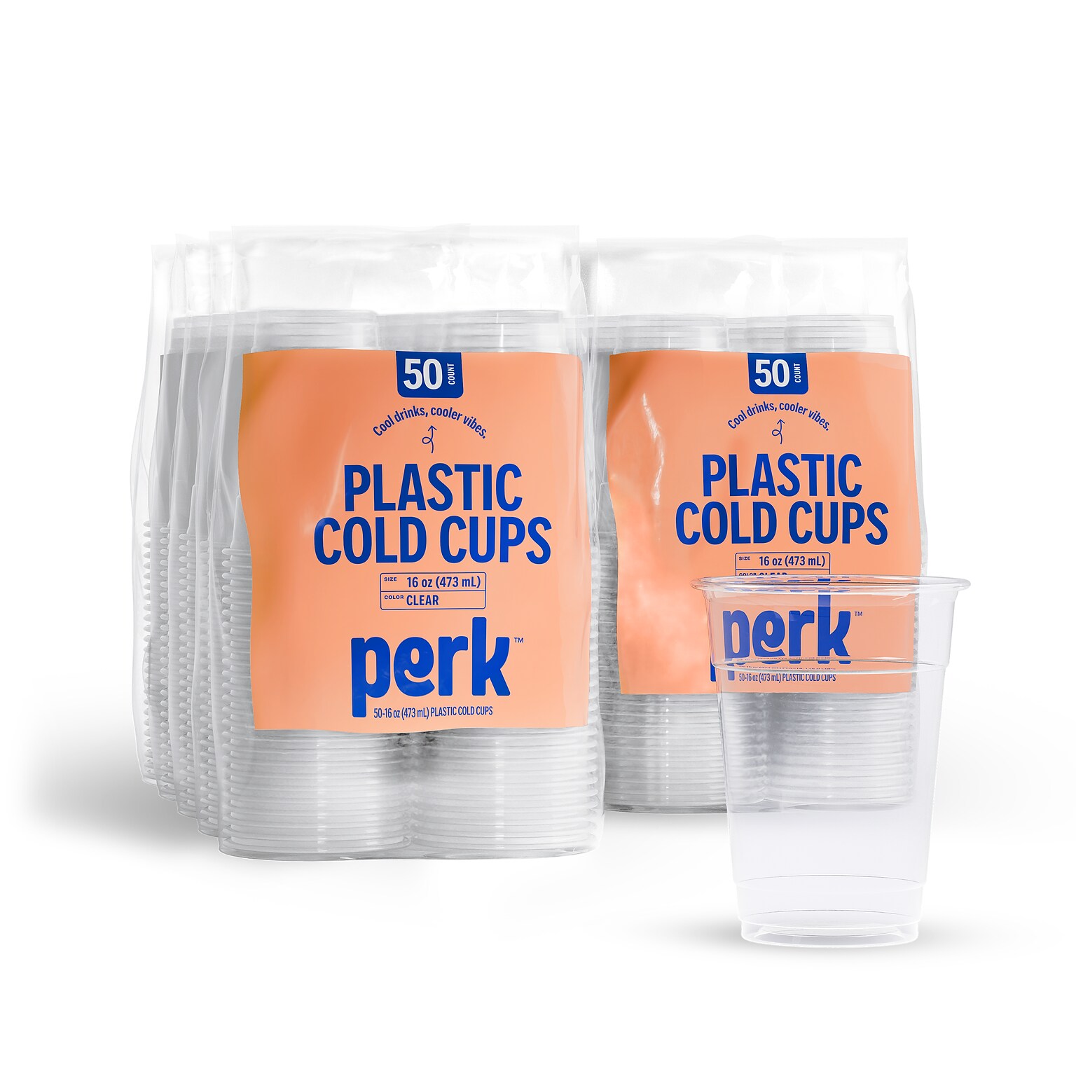 Perk™ Plastic Cold Cup, 16 Oz., Clear, 500/Carton (PK45562CT)