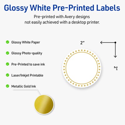 Avery Laser/Inkjet Circle Multipurpose Labels, 2 Dia., White, 120/Pack (S00-D1D)