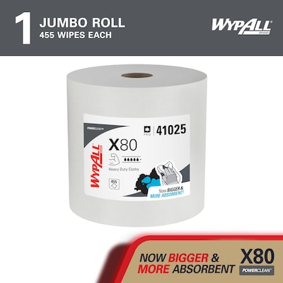 WypAll PowerClean X80 Fabric Cleaning Wipers, White, 455 Sheets/Roll (41025)