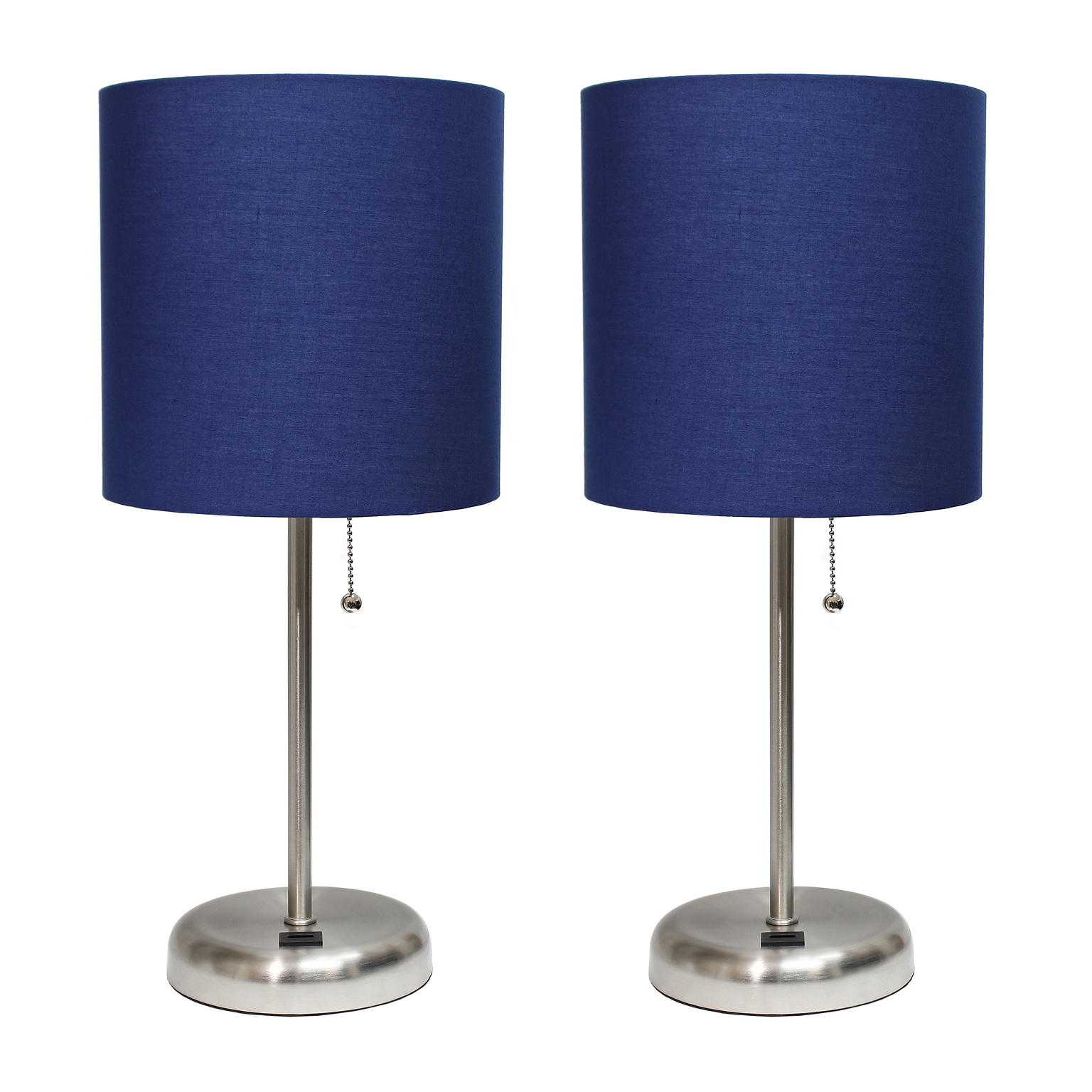 Creekwood Home Oslo Duo 19.5 LED Table Lamp with USB Port, Brushed Steel/Navy Blue Shade, 2/Set (CWT-2012-NV-2PK)