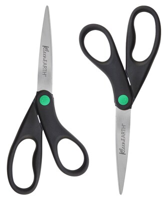 Westcott KleenEarth 8" Stainless Steel Scissors, Pointed Tip, Black, 2/Pack (15179)