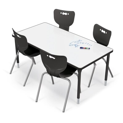 MooreCo Hierarchy Activity Table, 60x30 Porcelain Steel Dry Erase Marker Top, Black Legs (70524)