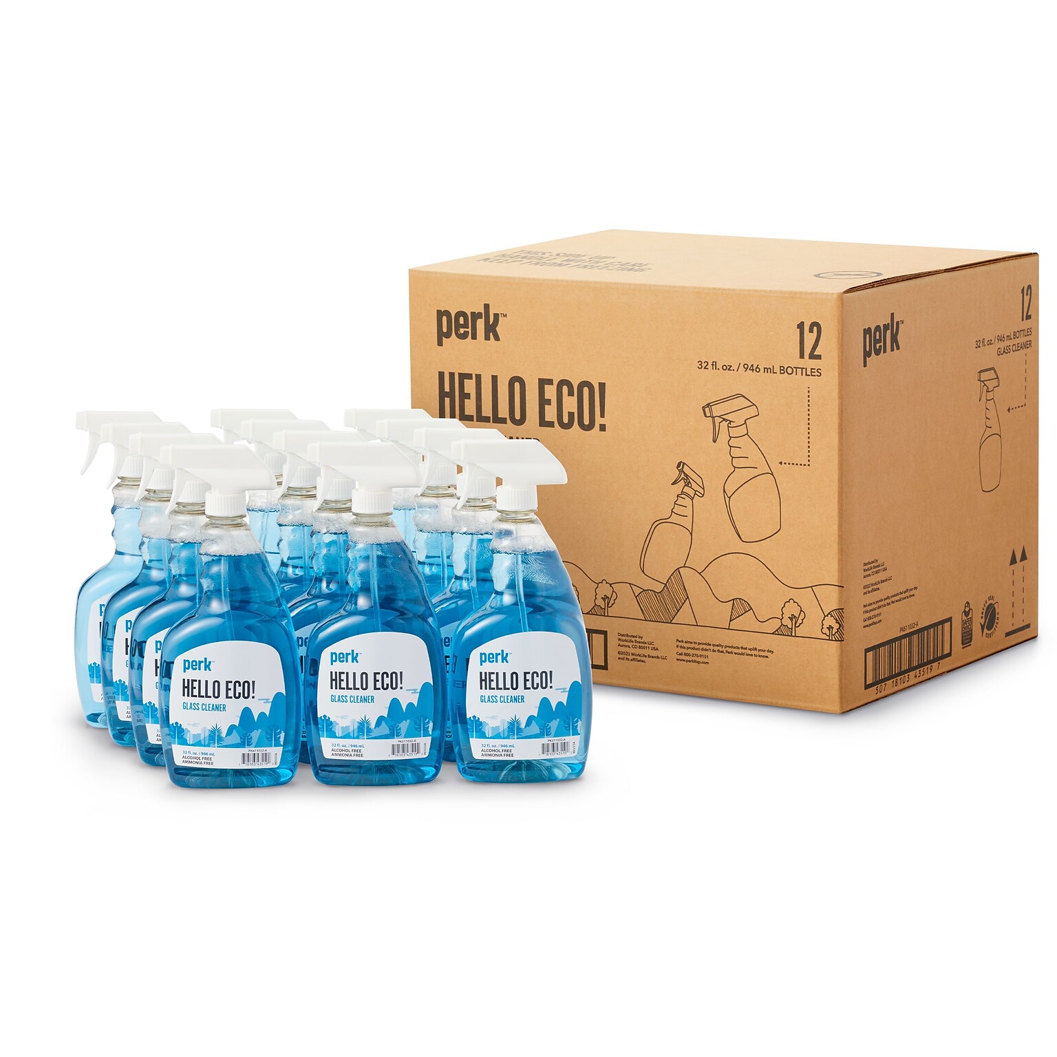 Perk Eco Glass Cleaning Spray, Citrus, 32 oz., 12/Carton (PK611032-ACT)
