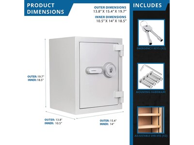 Barska Steel Fireproof Safe with Biometric Lock, 1.64 cu. ft., Gray (AX13494)