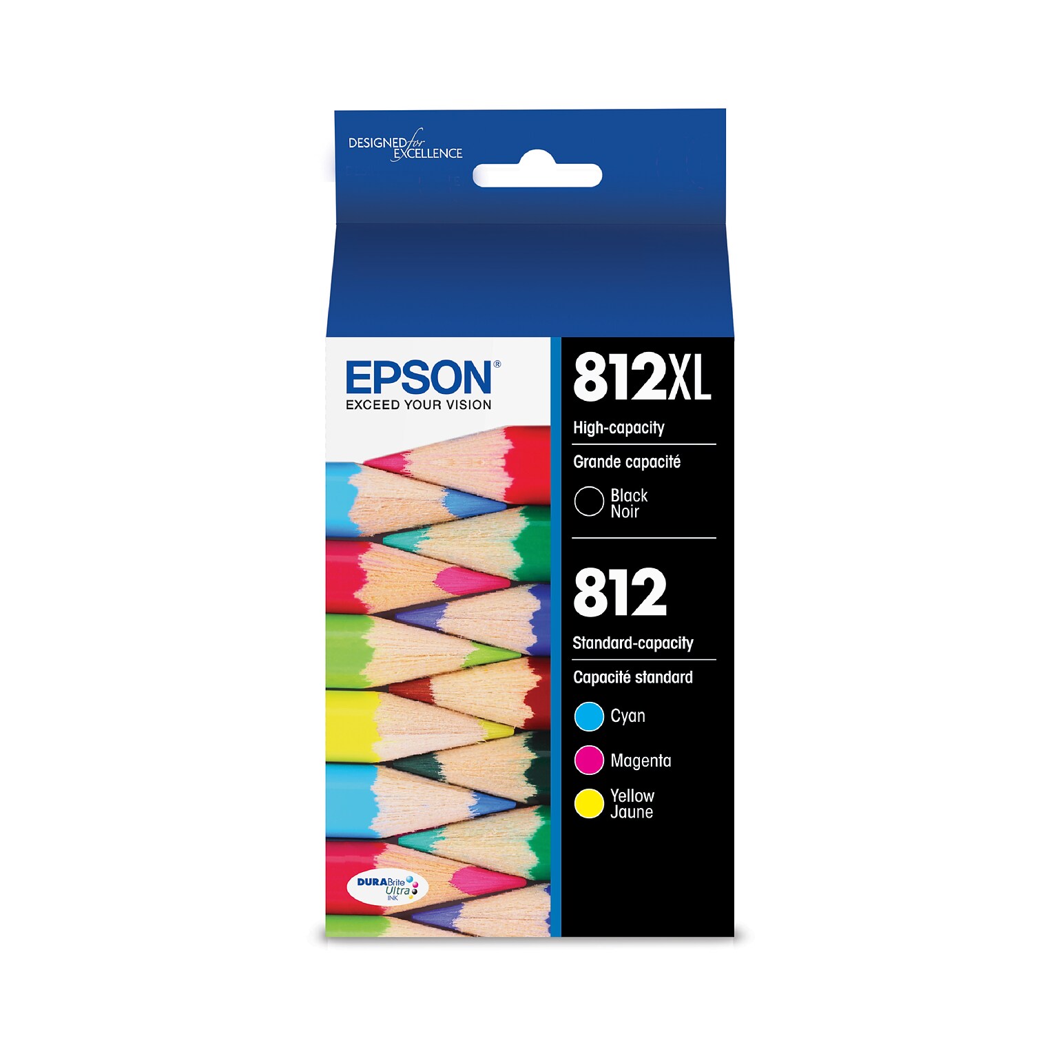 Epson T812XL/T812 Black High Yield and Cyan/Magenta/Yellow Standard Yield Ink Cartridges, 4/Pack (T812XL-BCS)