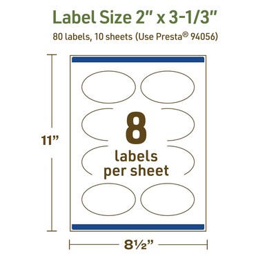 Avery Dissolvable Oval Multipurpose Labels, 2" x 3-1/3", Off-white, 80/Pack (94056)